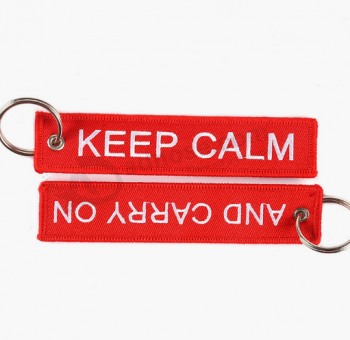 Keep Calm Embroidery Custom Woven Keychain Keyrings