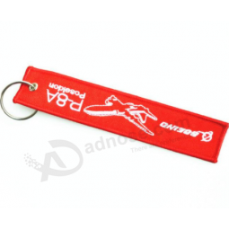 Flight Logo Name Embroidered Fabric Key Tag In Keychain