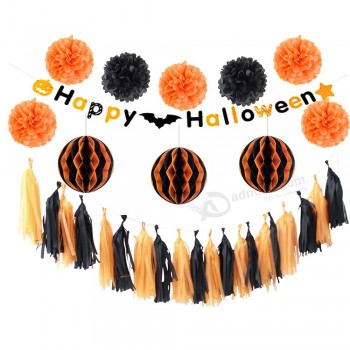 горячее сбывание 12pcs halloween украшений diy партия украшение сотовый шар pom poms поставщик партии счастливые баннеры halloween