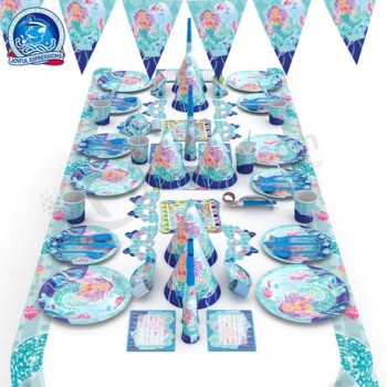 Little mermaid kids party supplies with Paper Plate Cup Straw Hat Blowing Dragon