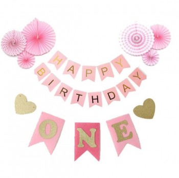 1성 Baby Girls First Birthday Party Decorations Pack-6 Pcs Pink Decorative Tissue Paper Fans