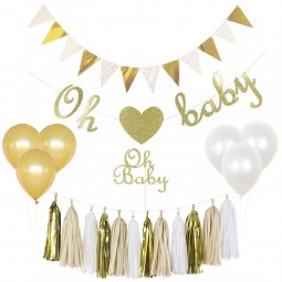 El género revela las fuentes del partido, decoraciones de la fiesta de bienvenida al bebé niño o niña, torta topper, letras del brillo del oro