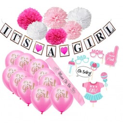 Baby Shower Decorations for Girl It's A Girl Banner Latex balloon Mum to be Sash Paper Flower Balls Party Supplies