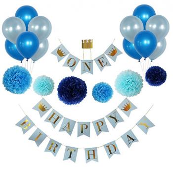 1S t Birthday Decorations for Boys Blue and Gold Birthday Decorations