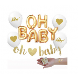 Gold OH BABY! Girl Boy Baby Shower Mylar Balloons Glitter Banner Two Oh Baby Tattoos Decorations