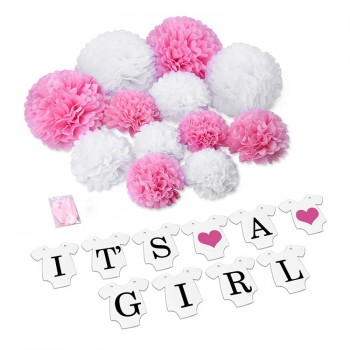 It's a Girl Banner Tissue Pom Poms Hanging Flower Ball for Birthday Party,Wedding Decoration