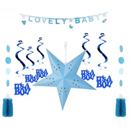 Baby boy a tema blu baby show party decoration adorabile baby letter banner, nido d'ape a spirale ragazzo decorazioni per bambini