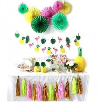 Decoraciones del partido hawaiano fiesta luau suministros decoraciones de piña papel de seda pom linternas de papel flamenco bandera de la piña