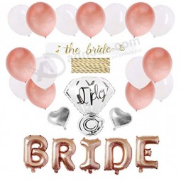 Bachelorette Party Decorations Pack Rose Gold Party Supply Kit with Rose Gold White Pearl and Silver Heart Balloons Rose Gold Straws The Bride