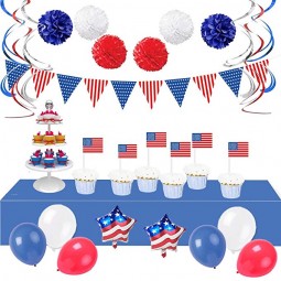 July 4th party decorations for 4th of July decoration Paper pompoms banner 34 pcs