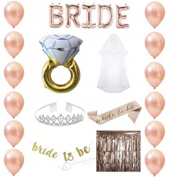 Bachelorette party supplies décorations de douche nuptiale en or rose et faveurs kit avec anneau de bannière de diadème voile voile et ballon photo fond de ballons