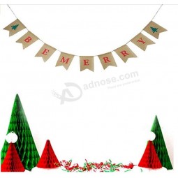 High Quality Burlap BE MERRY Letter Christmas Hanging Banner Swallowtail Flag Decoration Banner