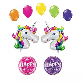 Unicórnio foil balão arco-íris sparkle festa de aniversário balão kit decoração