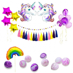 44 Pcs Unicorn Balloons Party Supplies Set,Unicorn Foil Balloons Marble Latex Balloons Tissue Tassel Garland for Birthday Party