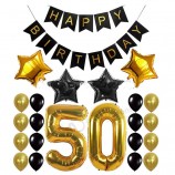 50th BIRTHDAY DECORATIONS BALLOON BANNER - Happy Birthday Black Banner