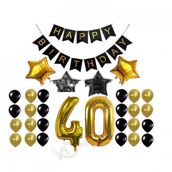 40Th BIRTHDAY DECORATIONS BALLOON BANNER-Feliz aniversário banner preto