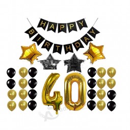 40Th BIRTHDAY DECORATIONS BALLOON BANNER-Feliz cumpleaños negro banner