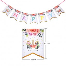 Bannière d'anniversaire de thème de licorne pour la fête de la licorne fournitures bannière de joyeux anniversaire pour la douche de bébé enfants drapeaux de dessin animé de parti 