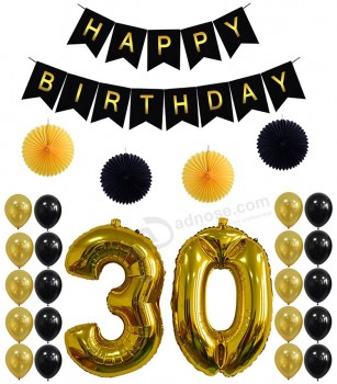 Vente chaude 30ème anniversaire kit de décorations de fête-Joyeux anniversaire bannière noire