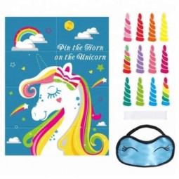 Kids party game Rainbow Pin the horn on the Unicorn