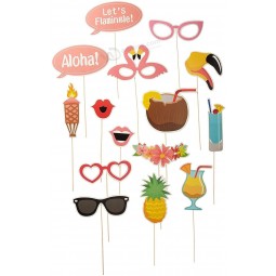 21PC photo booth props that include different little lip styles pineapple tiki torch flower halo two chat cut outs that say