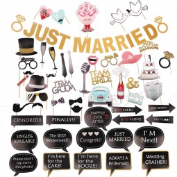 Wedding Party Decoration and Supplies Photo Booth Props Kit Just Married Banner Gold Glitter Letter Dress Up Bridal Shower Bachelorette Party Favor