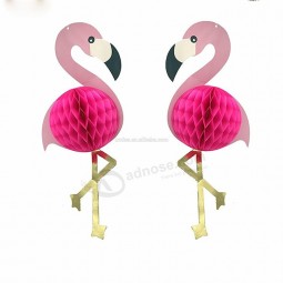 Hot koop 2 stks roze flamingo honingraat decoraties, luau verjaardag hawaiian zomer feestartikelen