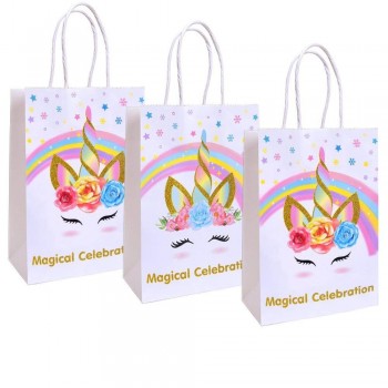 Bolsas de regalo de papel de unicornio para suministros de fiesta de cumpleaños de unicornio, unicornio partido favorece decoraciones