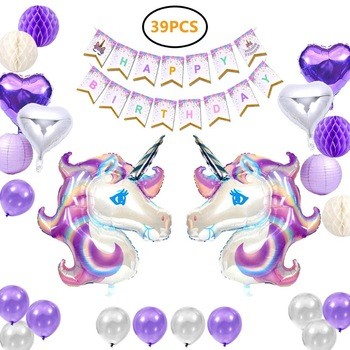 La fiesta de unicornio ofrece decoraciones de fiesta de banner de cumpleaños para globos de cumpleaños banner de cumpleaños