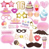 16日 Birthday Party Supplies, 30 Pcs Photo Booth Props for Sweet 16 Party Decorations
