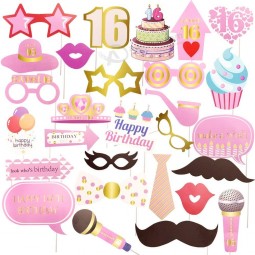 16Th Birthday Party Supplies, 30 Pcs Photo Booth Props for Sweet 16 Party Decorations