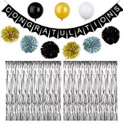 Festa de formatura folha de prata franja cortinas 2018 graduação graduação papel de tecido de formatura pom poms balões