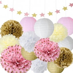 纸星花环组织pom poms挂花球为生日聚会，婚礼装饰