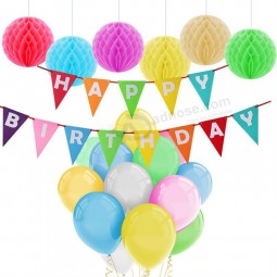 三角旗横幅组织pom poms挂蜂窝球气球生日聚会装饰