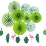 10PC Hawaiian Party Decorations Paper Flower Balloon Summer Green Theme Party Decoration Supplie