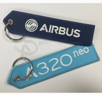 Ambos os lados logotipo bordado anel chave do avião para a promoção