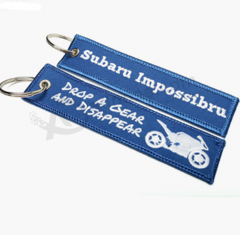 Twill Fabric Embroidered Key Tags with Key Rings