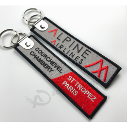 Two Side Woven Logo Keychain Embroidery Key Ring for Promotion