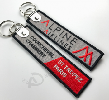 Two Side Woven Logo Keychain Embroidery Key Ring for Promotion