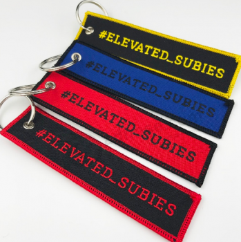 Textile Logo Promotion Woven Keychains Twill Embroidery Key Rings