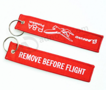 Customized Plain Embroidery Woven Aircraft Fabric Keyring