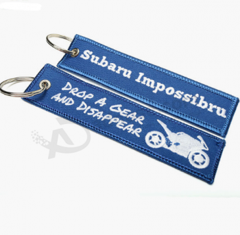 Double Side Logo Woven Twill Key Tag Promotional Embroidery Keychain