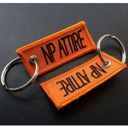 Embroidery Woven Polyester Fabric Keychain Keyring