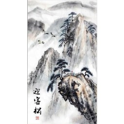 B130 High Simulation Painting of White Crane and The Pine Greeting Guests Famouse Ink Painting Porch Background Decor