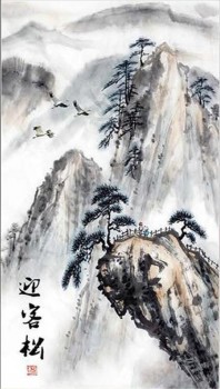 B130 hoge simulatie schilderij van witte kraan en de pine groet gasten famouse inkt schilderij veranda achtergrond decor