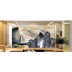 B130a Traditional Chinese Painting Chinese, Ink Painting of Landscape with Mountains for TV Background Living Room Decoration