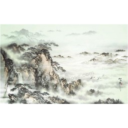 B141 Atmospheric Landscape Painting,Chinese Ink Painting of Landscape with Mountains and Rivers for Home Decor