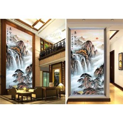 B422 손-그린 된 산과 소나무 풍경 중국어 회화의 아트 인쇄입니다