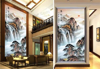 B422 mano-Montaña pintada y árbol de pino impresión del arte chino de la pintura de paisaje