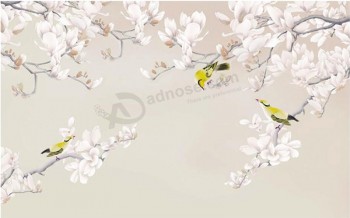 B424 pittura decorativa elegante ed estetica in magnolia bianca, pittura murale su sfondo tv